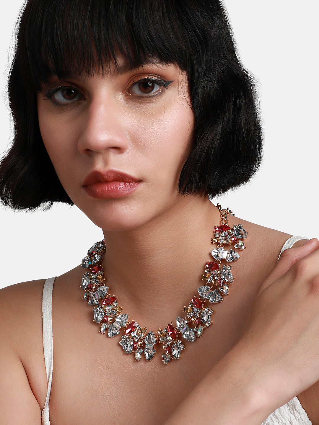 Gold Plated Crystal Studded Beaded Necklace