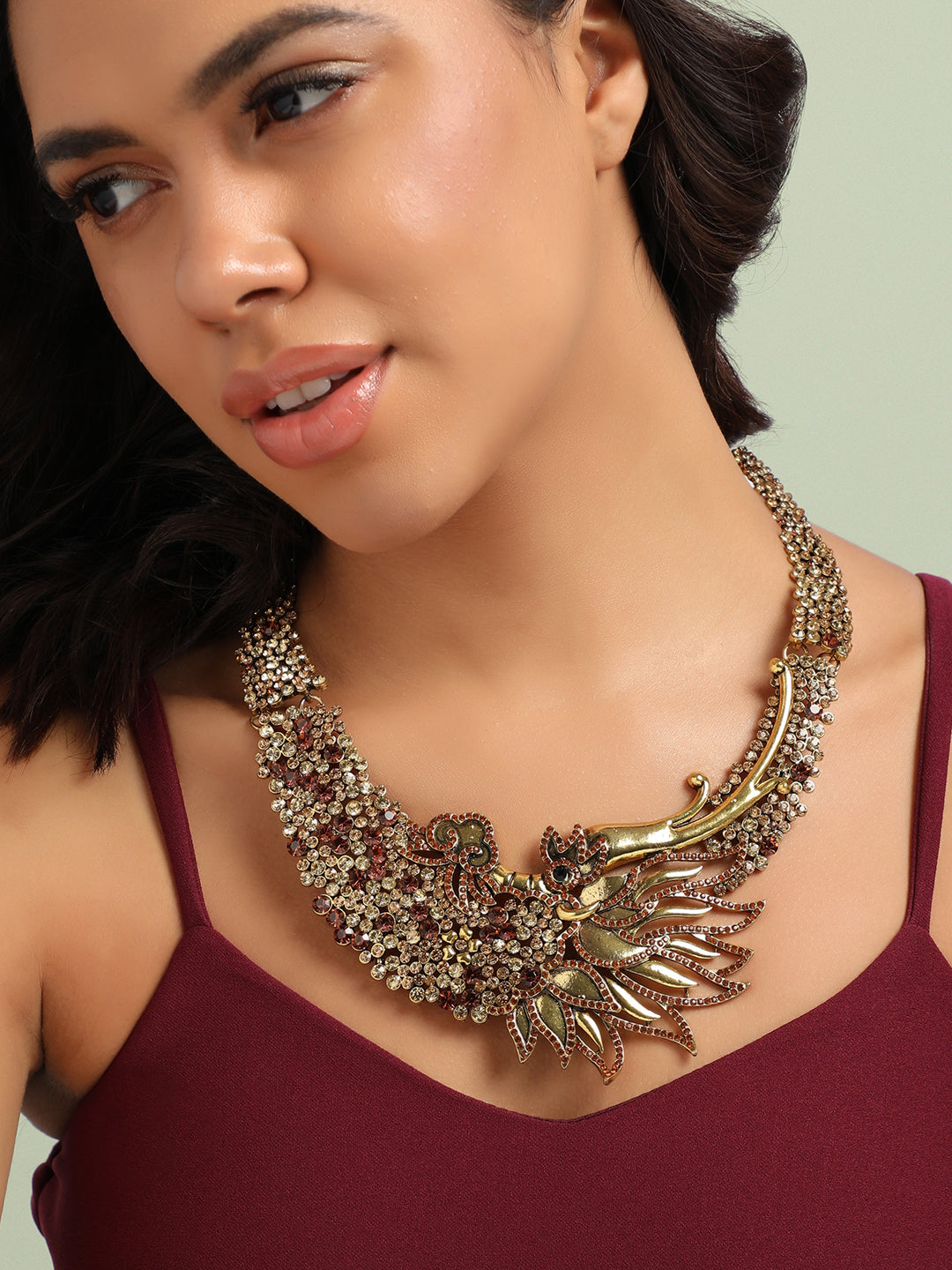 Gold-Plated Stone-Studded Necklace