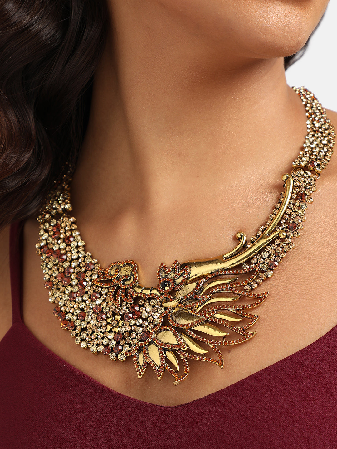 Gold-Plated Stone-Studded Necklace
