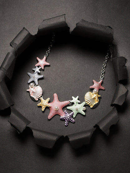 Silver-Plated Starfish Beaded Necklace