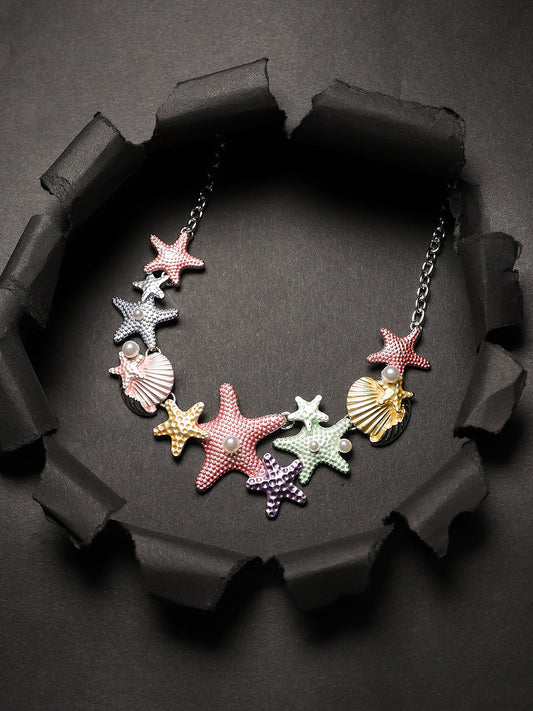 Silver-Plated Starfish Beaded Necklace