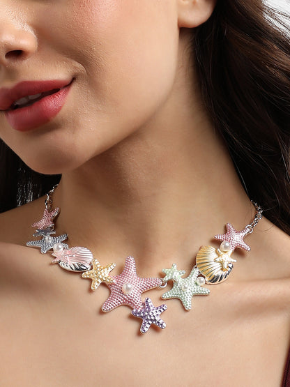 Silver-Plated Starfish Beaded Necklace