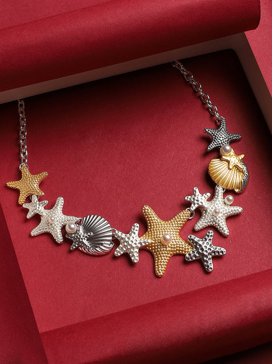 Silver-Plated Starfish Beaded Necklace