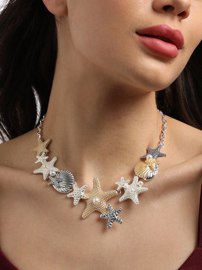 Silver-Plated Starfish Beaded Necklace