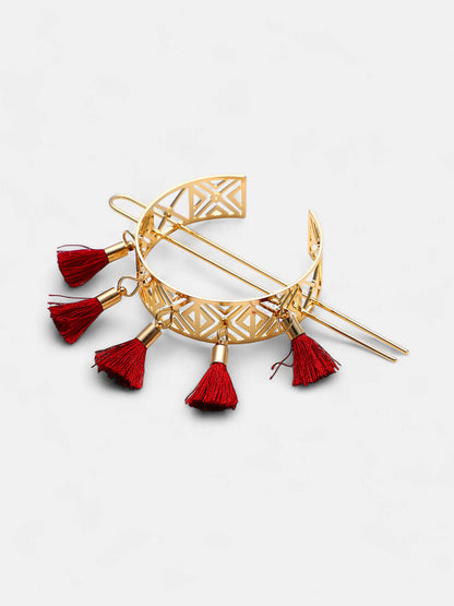 The Tassel Hair Pin - Crimson Red-SOHIPN6269