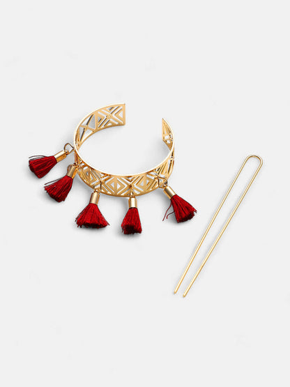 The Tassel Hair Pin - Crimson Red-SOHIPN6269