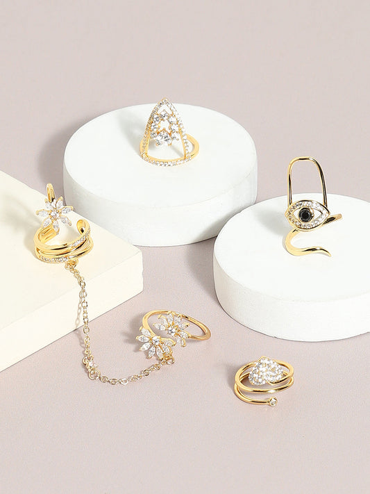 Set Of 4 Gold-Plated Stone Studded Rings