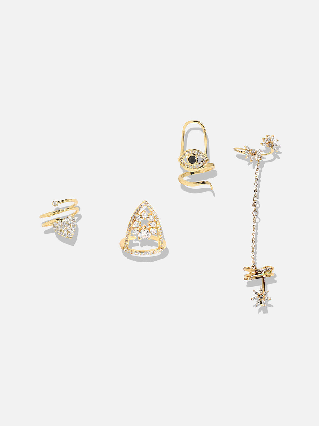 Set Of 4 Gold-Plated Stone Studded Rings
