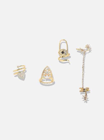 Set Of 4 Gold-Plated Stone Studded Rings