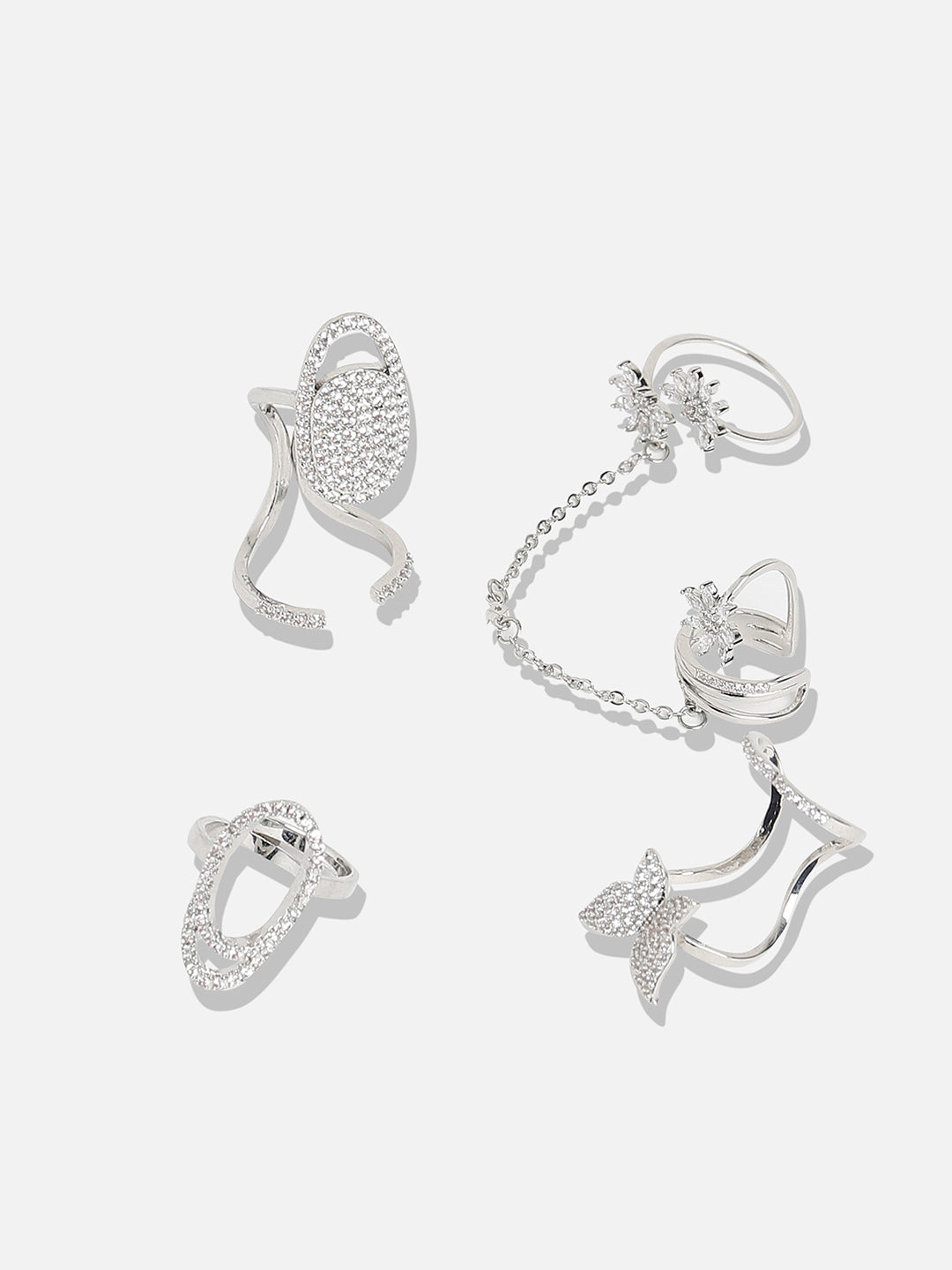 Set Of 4 Silver-Plated Stone Studded Rings