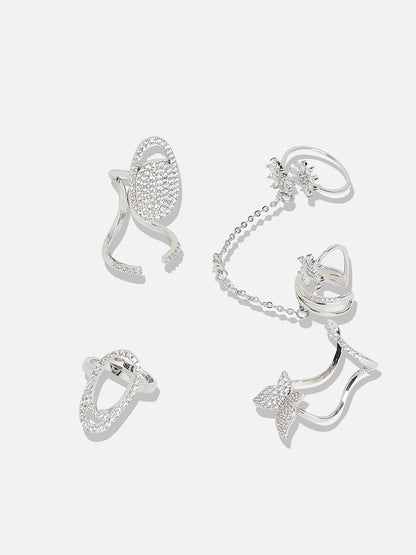 Set Of 4 Silver-Plated Stone Studded Rings