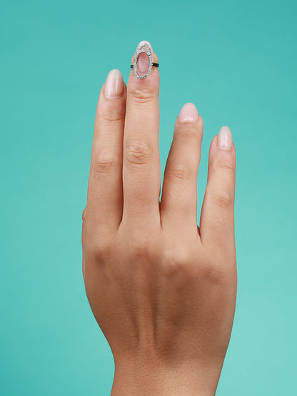 Set Of 4 Silver-Plated Stone Studded Rings