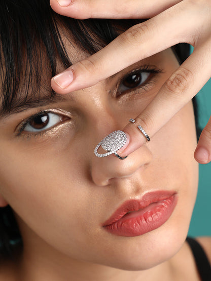 Set Of 4 Silver-Plated Stone Studded Rings