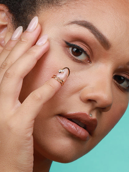 Set Of 4 Gold-Plated Stone-Studded Adjustable Finger Rings