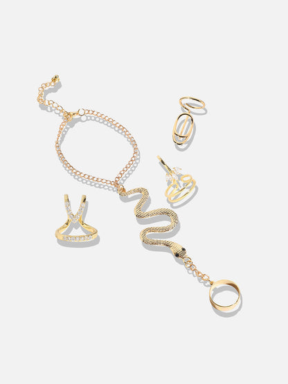 Set Of 4 Gold-Plated Stone-Studded Adjustable Finger Rings