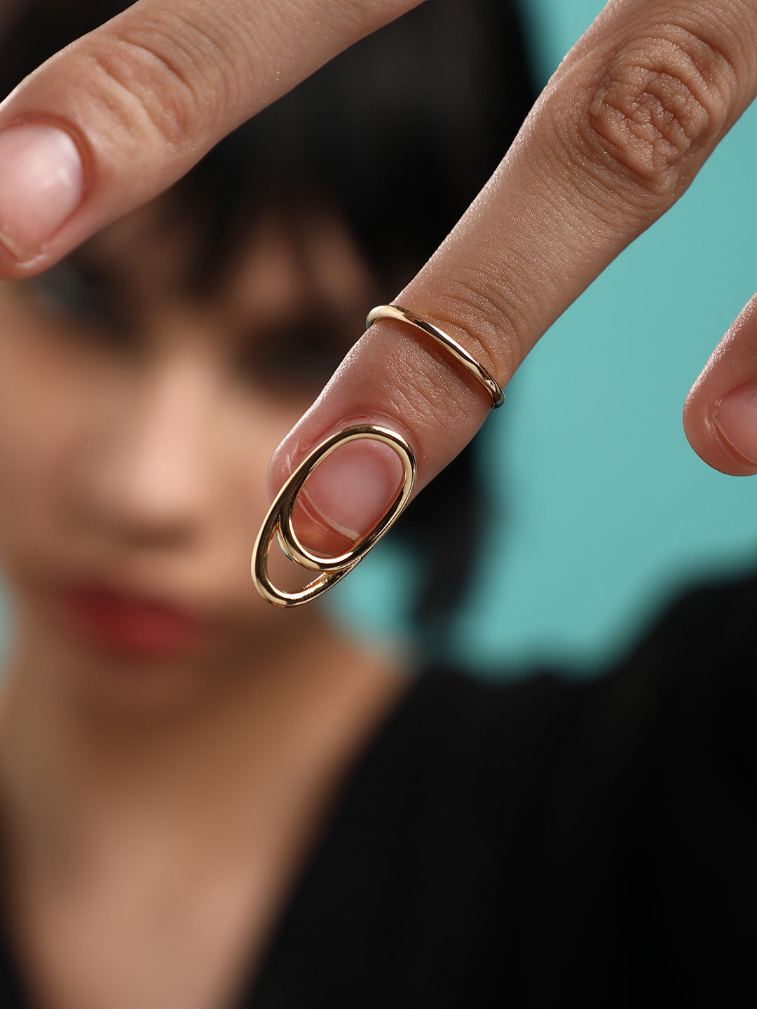 Set Of 4 Gold-Plated Stone-Studded Adjustable Finger Rings