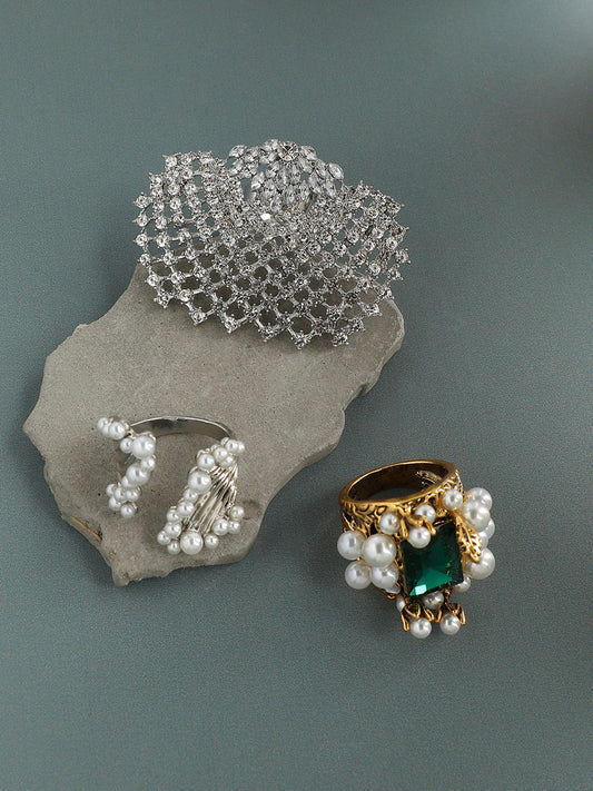 Set Of 3 Silver-Plated Finger Rings