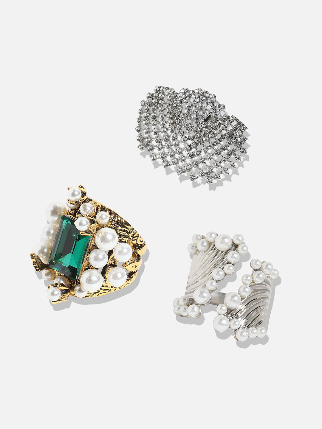 Set Of 3 Silver-Plated Finger Rings