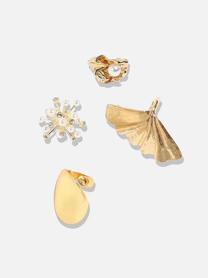 Set Of 4 Gold-Plated Artificial Beads Studded Rings