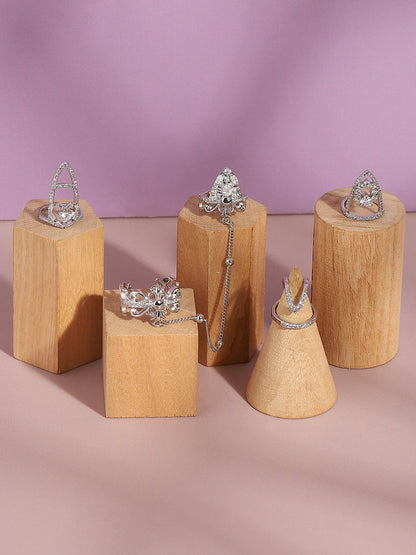 Set Of 4 Silver-Plated Stone Studded Rings