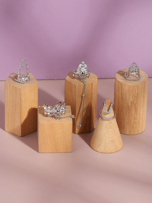 Set Of 4 Silver-Plated Stone Studded Rings