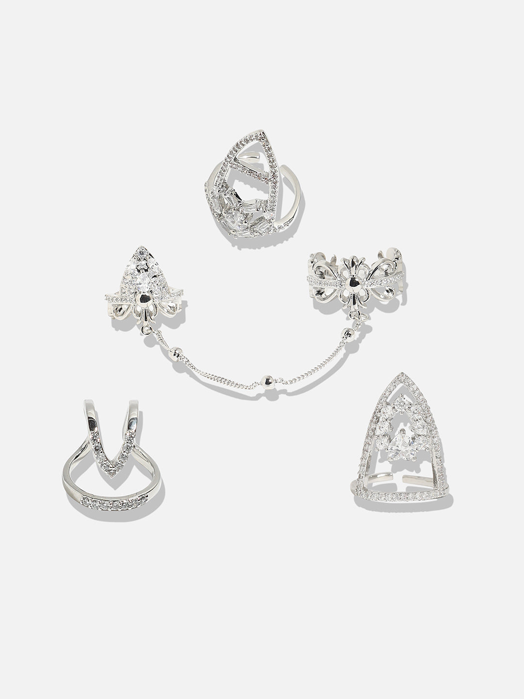 Set Of 4 Silver-Plated Stone Studded Rings