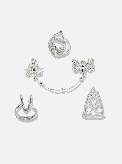 Set Of 4 Silver-Plated Stone Studded Rings