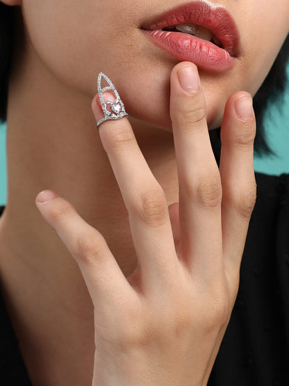 Set Of 4 Silver-Plated Stone Studded Rings