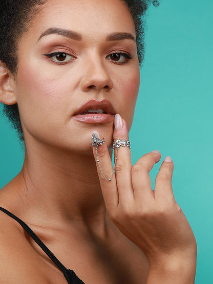Set Of 4 Silver-Plated Stone Studded Rings