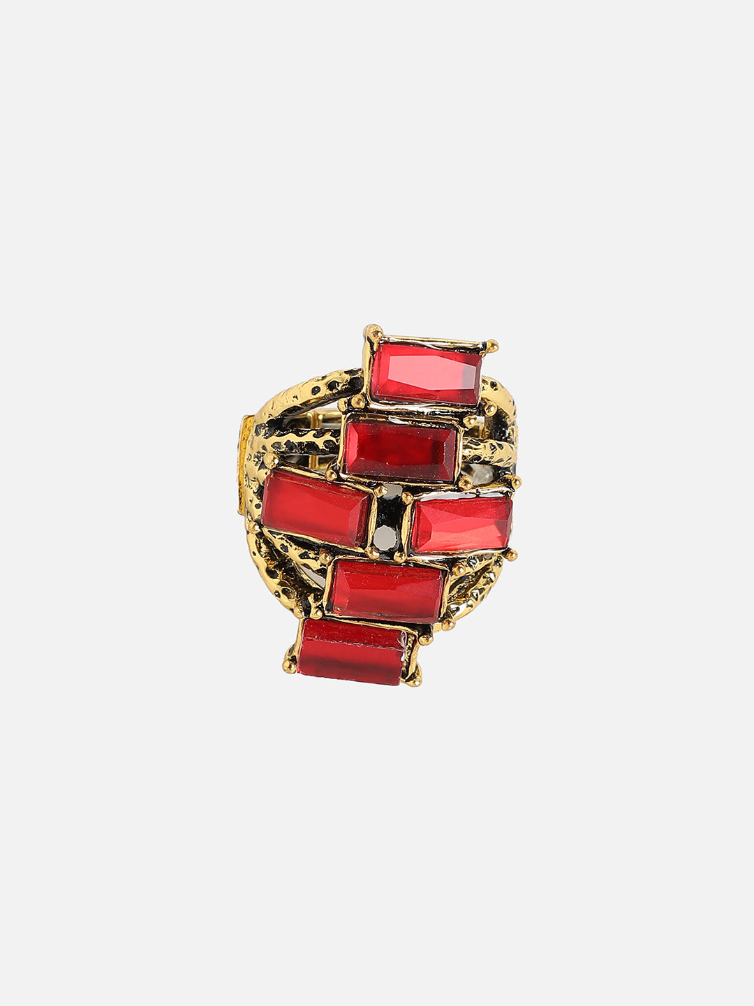 Set Of 2 Gold-Plated Stone-Studded Adjustable Finger Ring