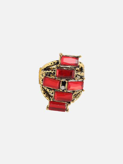 Set Of 2 Gold-Plated Stone-Studded Adjustable Finger Ring
