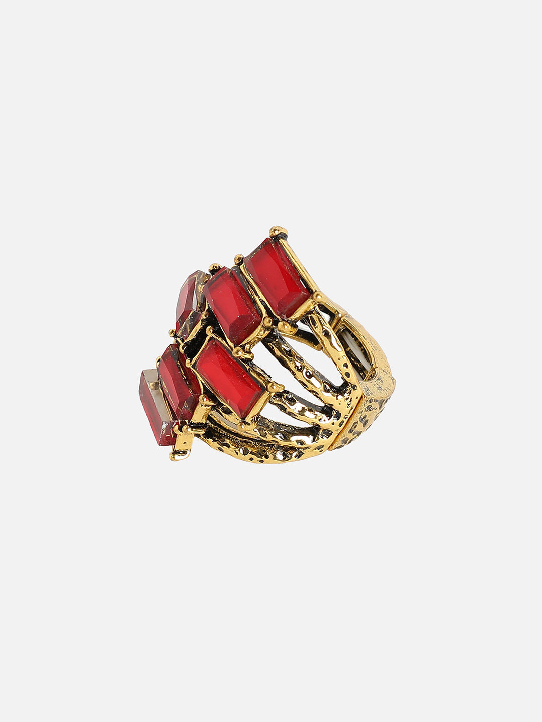 Set Of 2 Gold-Plated Stone-Studded Adjustable Finger Ring