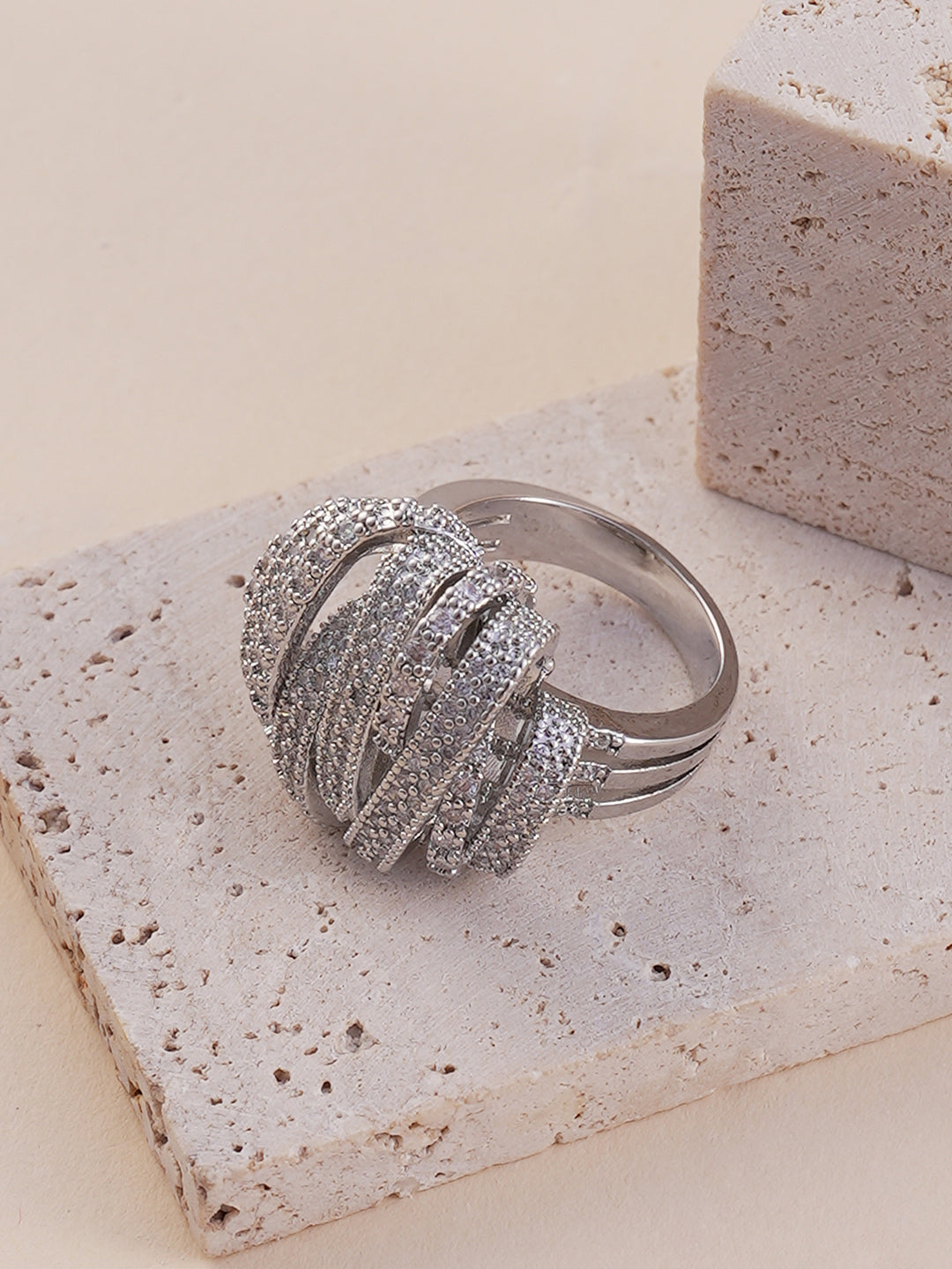 The Cristal Tempest Statement Ring - Metallic Silver-SOHIRG6095