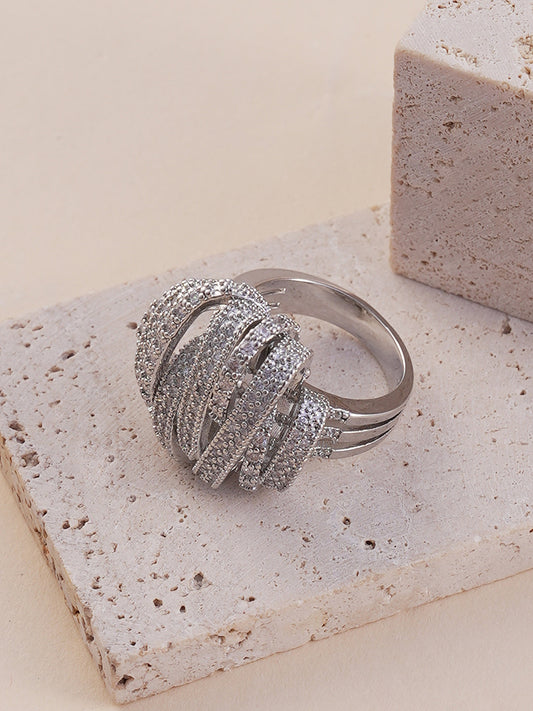 The Cristal Tempest Statement Ring - Metallic Silver-SOHIRG6095
