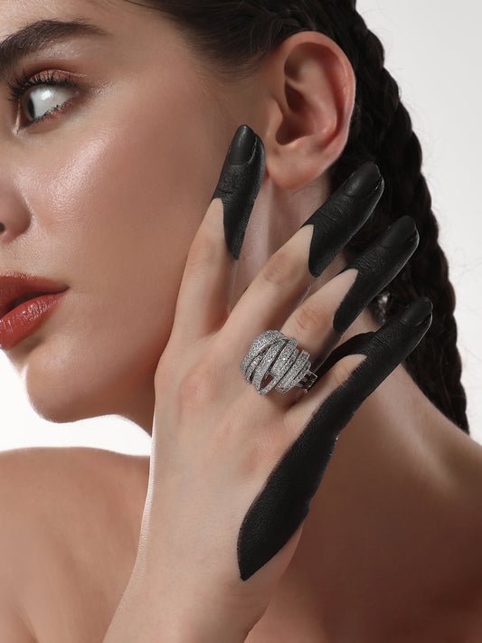The Cristal Tempest Statement Ring - Metallic Silver-SOHIRG6095
