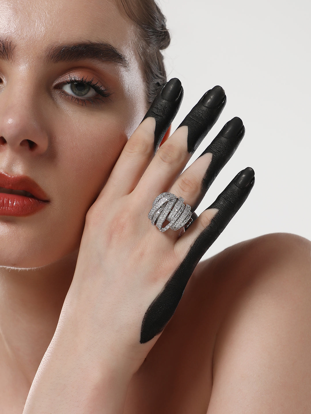 The Cristal Tempest Statement Ring - Metallic Silver-SOHIRG6095