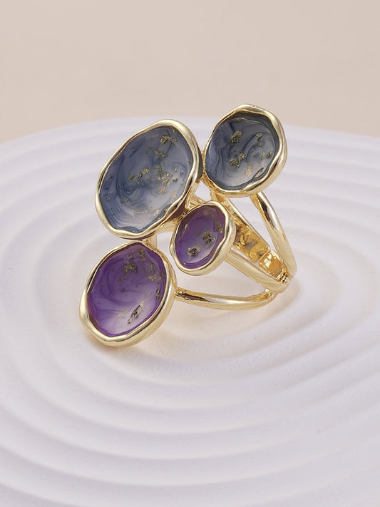 The Lilypad Statement Ring - Navy Blue & Amerthyst Purple-SOHIRG6105