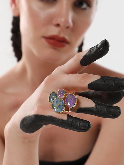 The Lilypad Statement Ring - Navy Blue & Amerthyst Purple-SOHIRG6105
