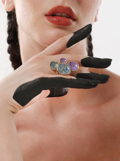 The Lilypad Statement Ring - Navy Blue & Amerthyst Purple-SOHIRG6105