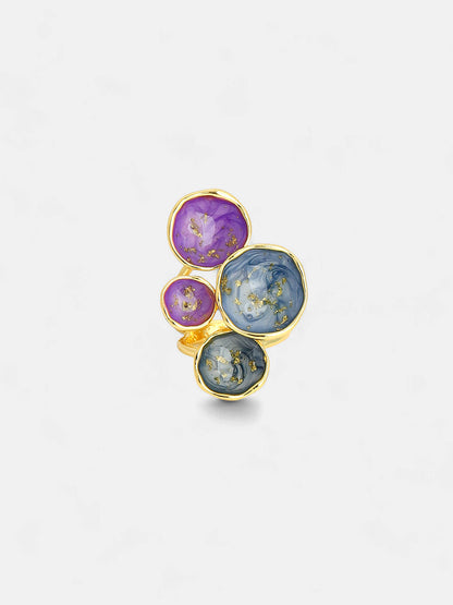 The Lilypad Statement Ring - Navy Blue & Amerthyst Purple-SOHIRG6105