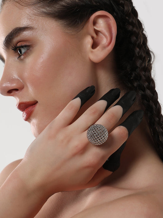 The Disco Ball Statement Ring - Metallic Silver-SOHIRG6106