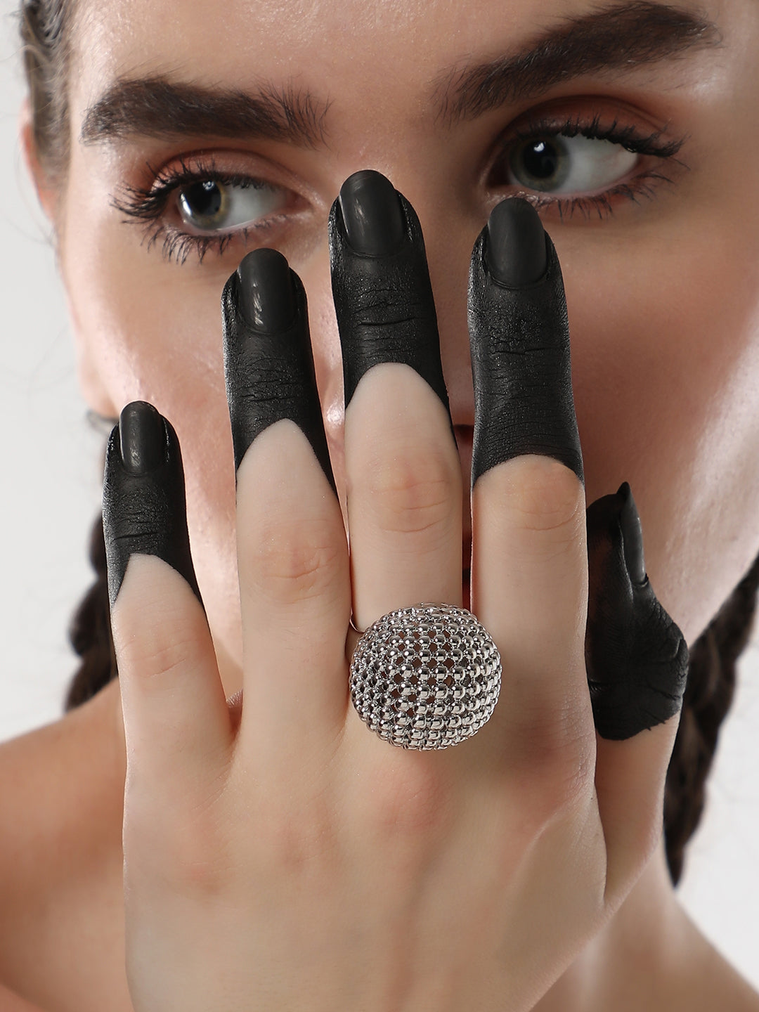 The Disco Ball Statement Ring - Metallic Silver-SOHIRG6106