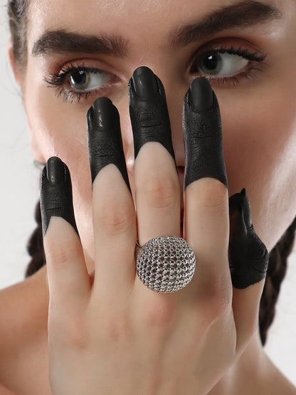 The Disco Ball Statement Ring - Metallic Silver-SOHIRG6106