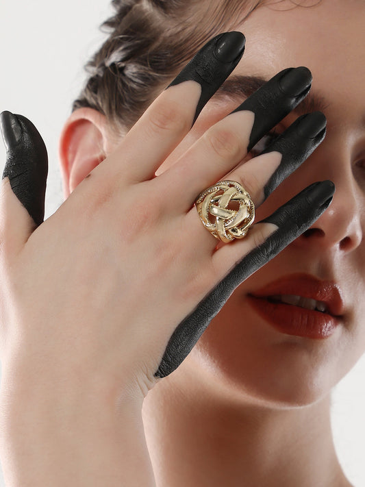 The Basket Weave Statement Ring - California Gold-SOHIRG6108