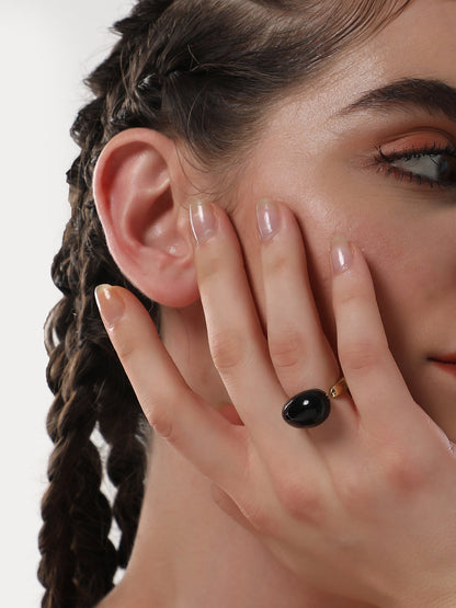 The Teardrop Finger Ring - Onyx Black-SOHIRG6109