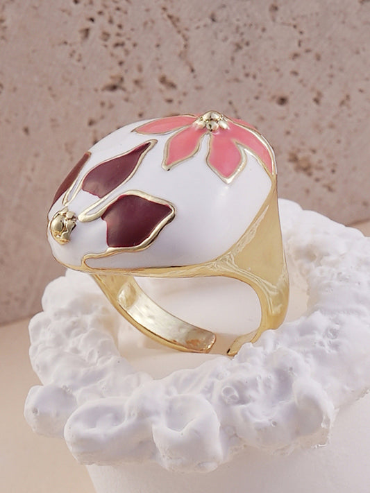 The Amaryllis Statement Ring - Salmon Pink & Wine Red-SOHIRG6114