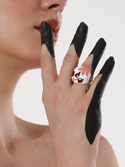 The Amaryllis Statement Ring - Salmon Pink & Wine Red-SOHIRG6114