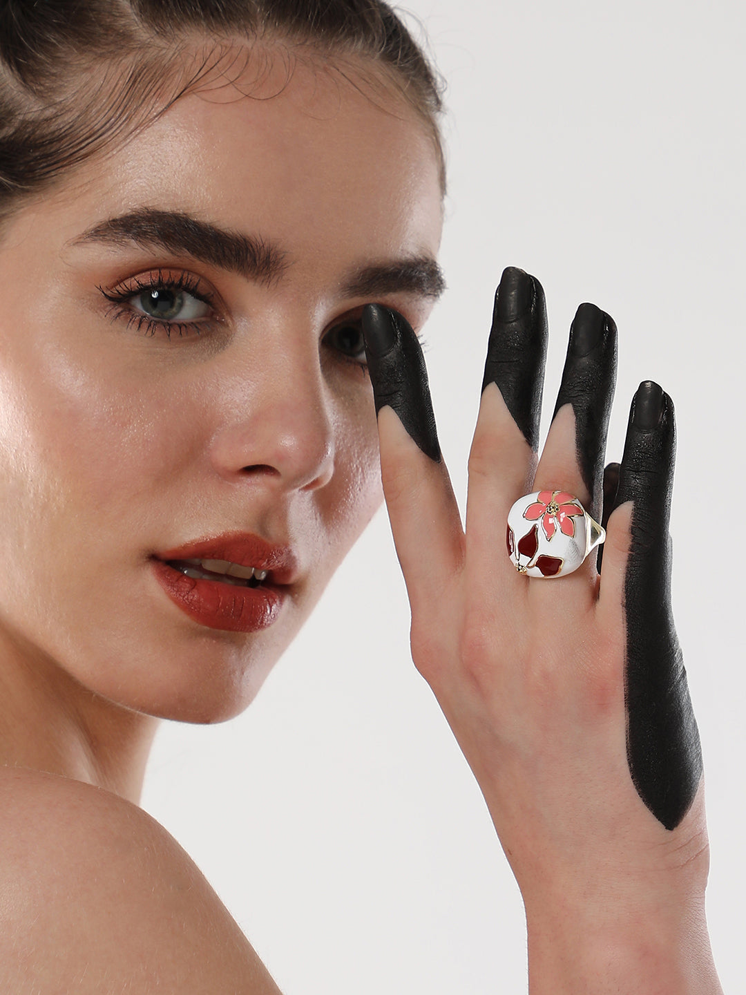 The Amaryllis Statement Ring - Salmon Pink & Wine Red-SOHIRG6114