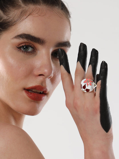 The Amaryllis Statement Ring - Salmon Pink & Wine Red-SOHIRG6114