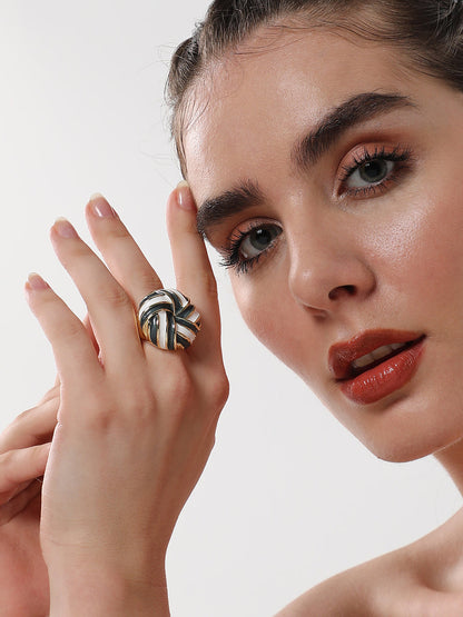 The Candy Swirl Statement Ring - Onyx Black & Chalk White-SOHIRG6118